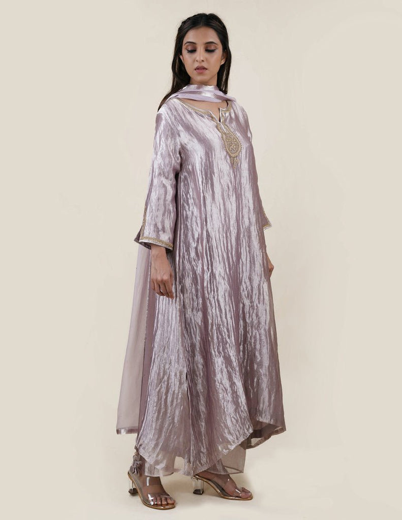 Grey Tissue - A-line Kurta Set - CiceroniBhavik Shah