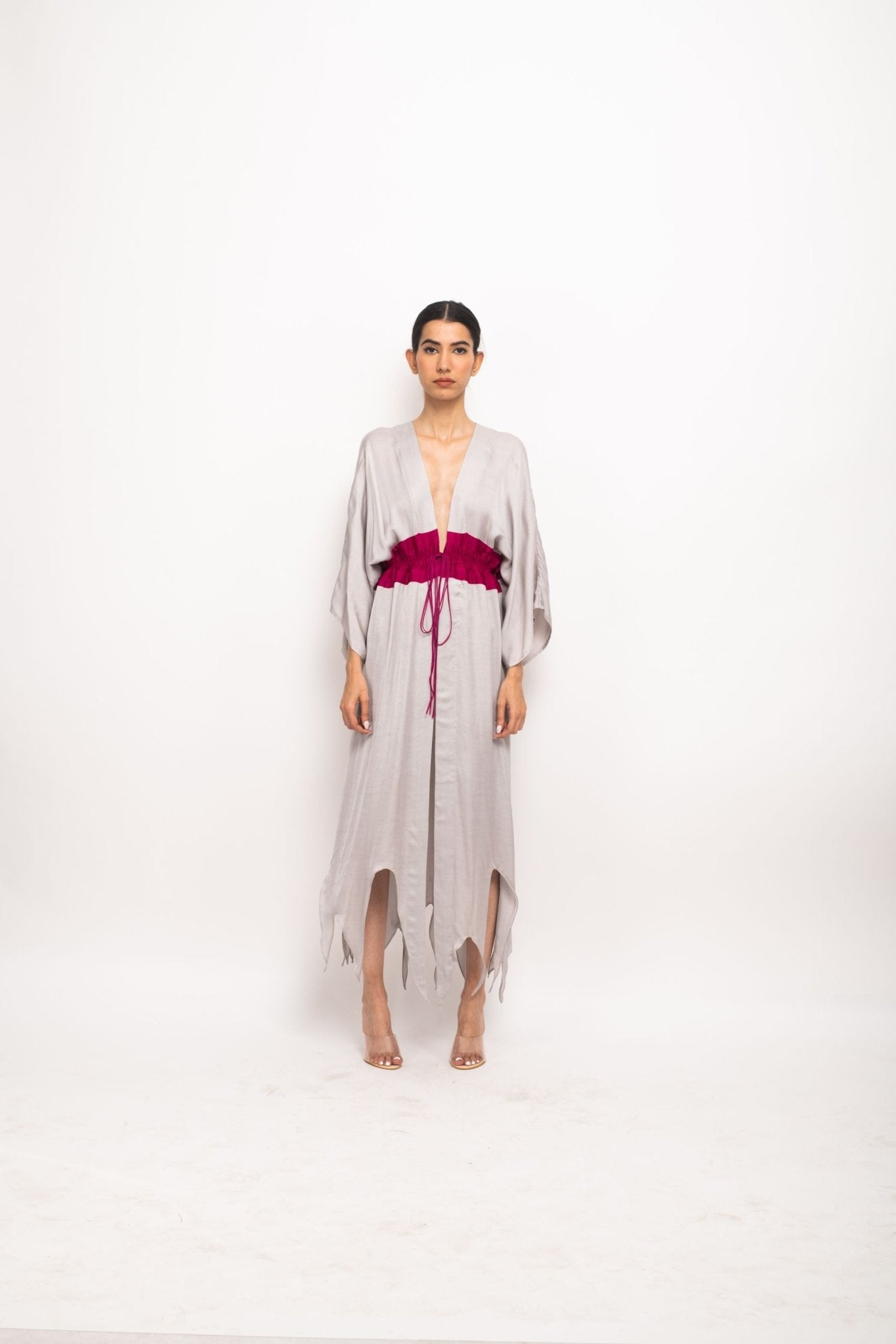 Grey-Wine Asymmetrical Cape - CiceroniDressNeora