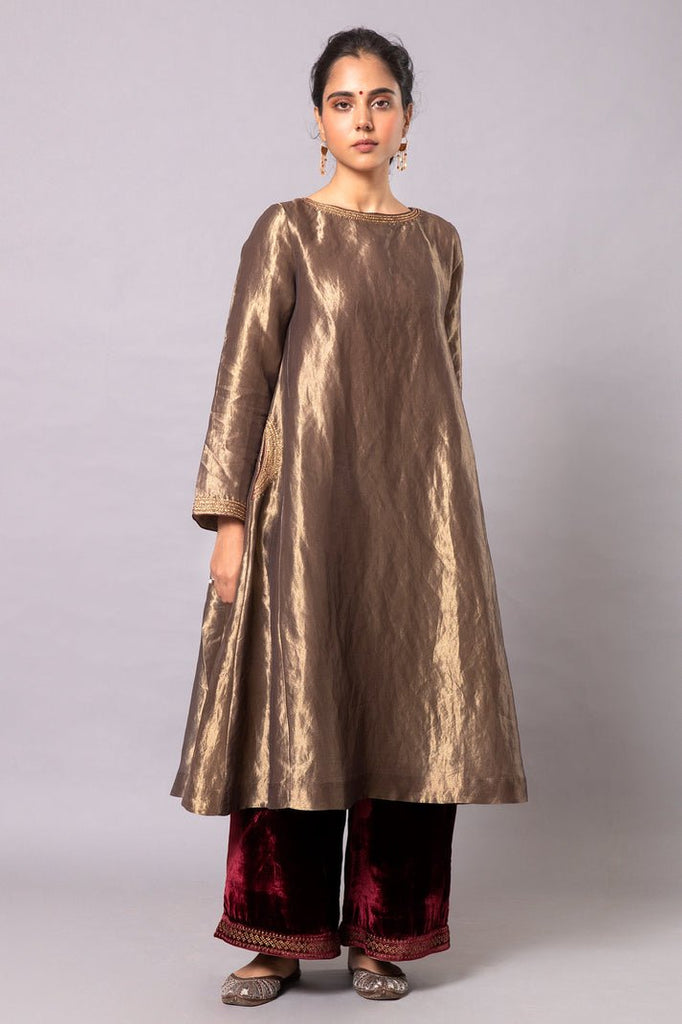 Gul Tissue Kurta Set - Gold - CiceroniKurta Set, Festive wearLabel Shreya Sharma