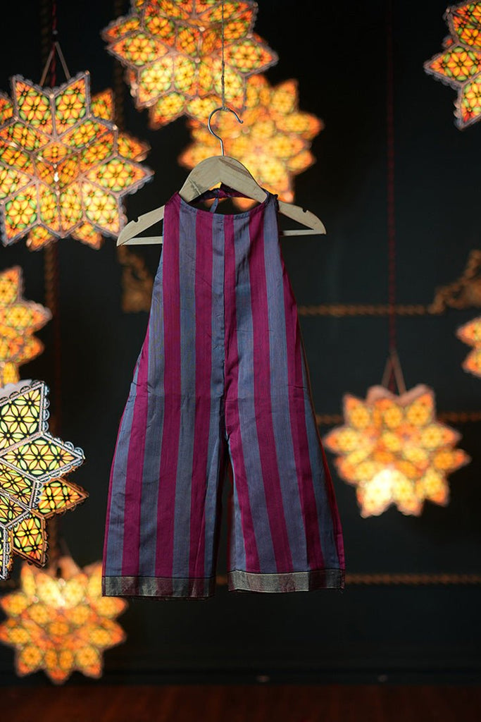 Gulkhaira Girls Ethnic Jumpsuit in Striped Handwoven Cotton Silk - CiceroniJumpsuitLove The World Today