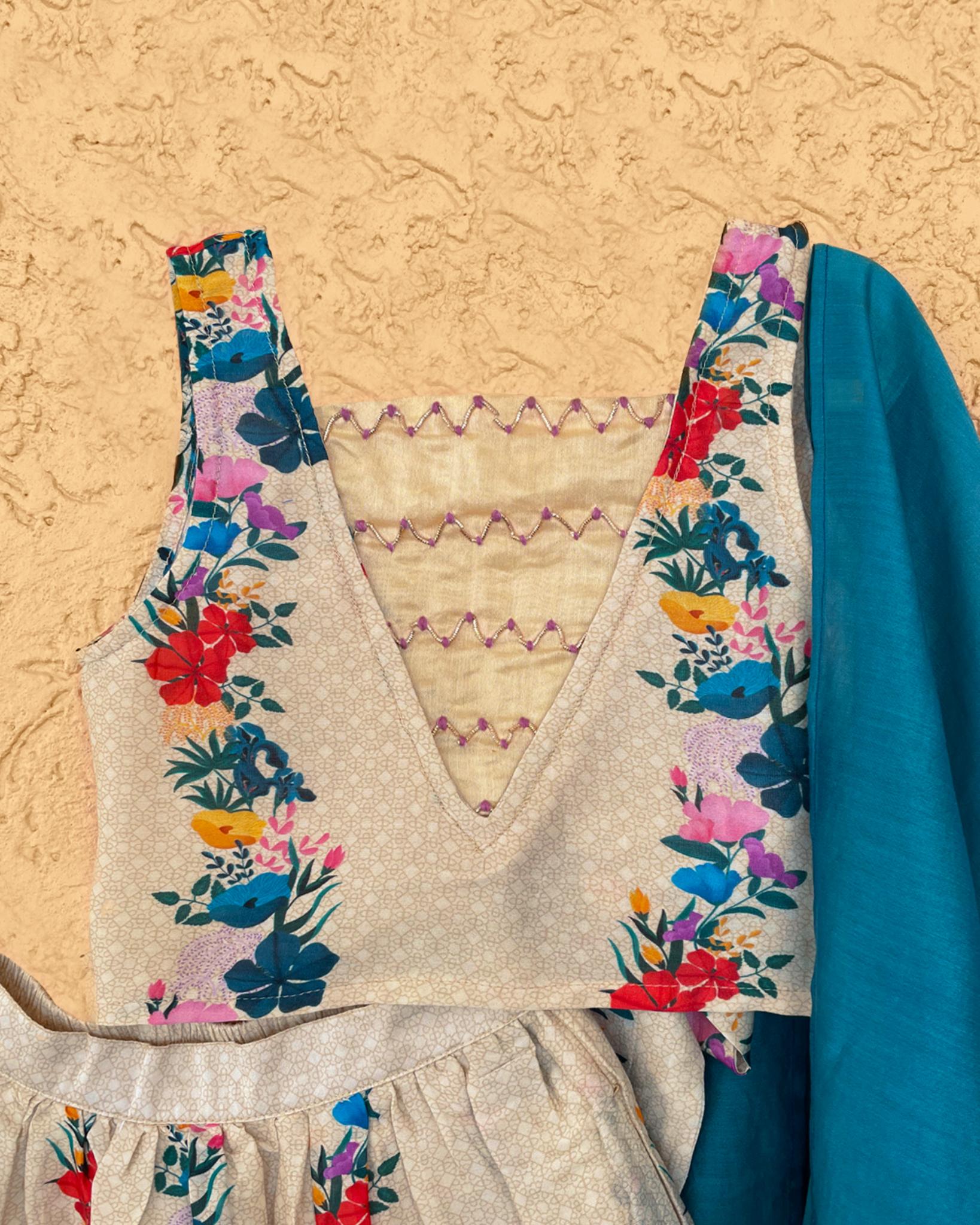 Gulzar Cotton Silk Floral Printed Lehenga with Zari Embroidered Blouse and matching Dupatta - CiceroniLehenga SetMiko Lolo