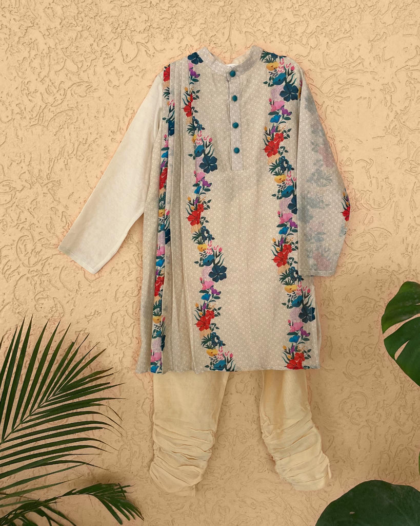 Gulzar Cotton Silk Floral Printed Pleated Kurta with Churidaar - CiceroniKurta SetMiko Lolo