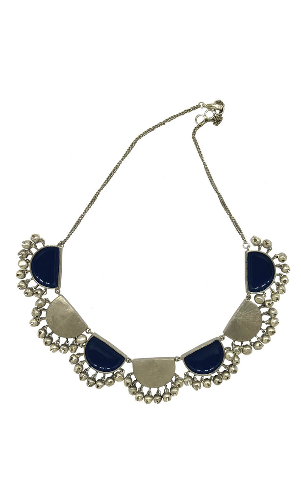 Half Moon Round Neckpiece - Navy Blue - CiceroniAaree