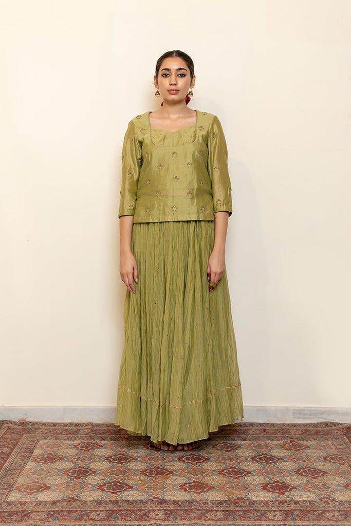 Heer Kanchadi Set - Sage Green (Set of 3) - CiceroniKurta Set, Festive wearNirjara
