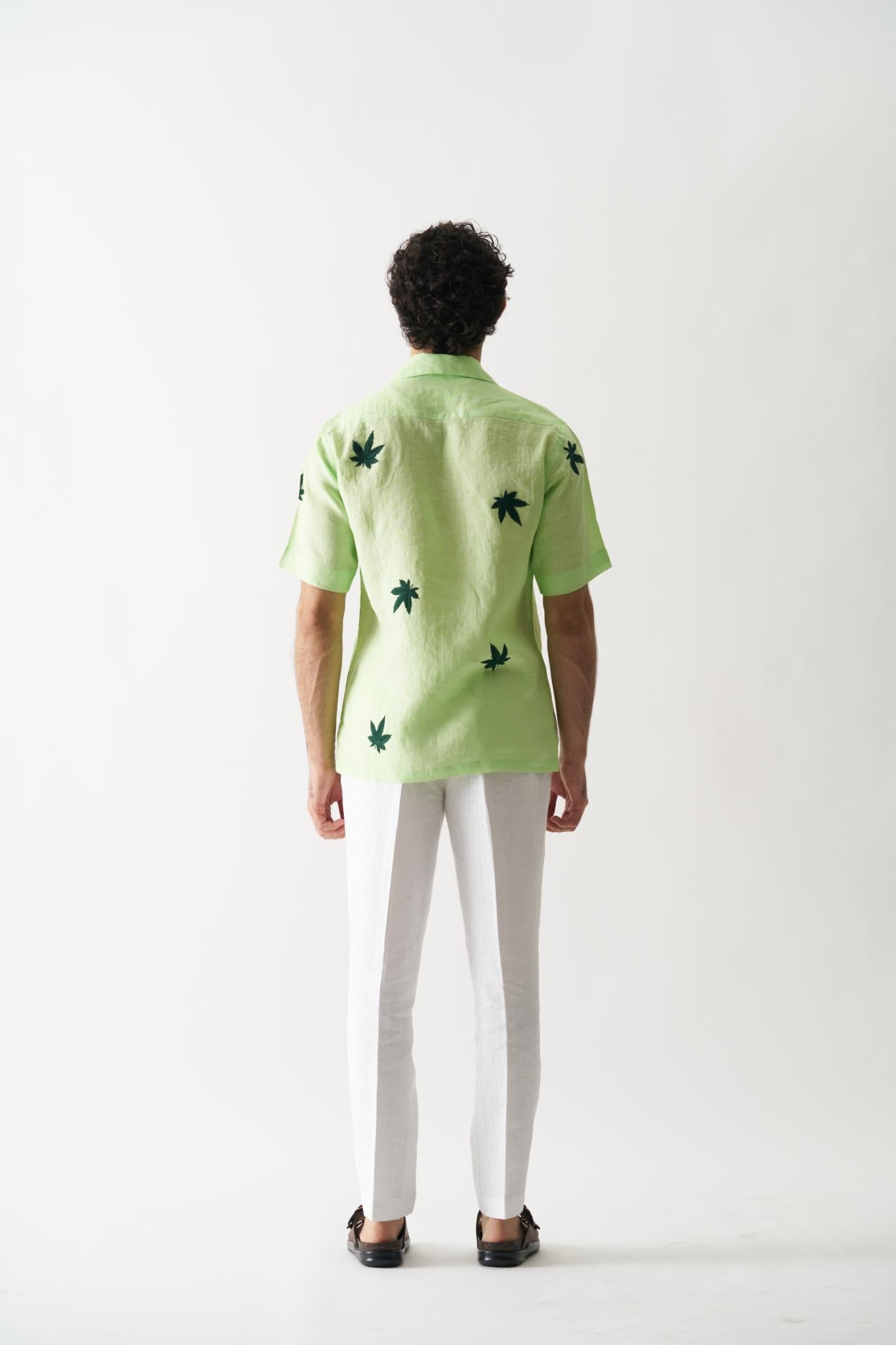 High On Cannabis - Mens Hand Embroidered Pure Linen Shirt - CiceroniShirtsCultura Studio