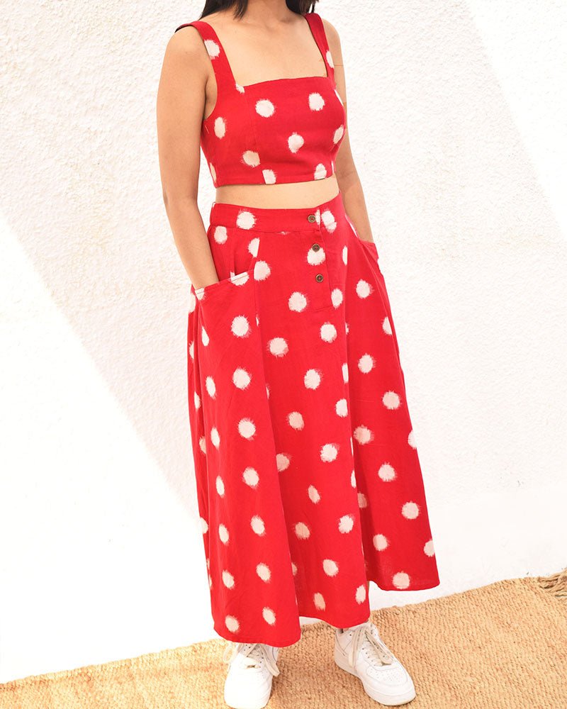 Ikat Red Polka Dot Skirt - CiceroniSkirtsSonica Sarna