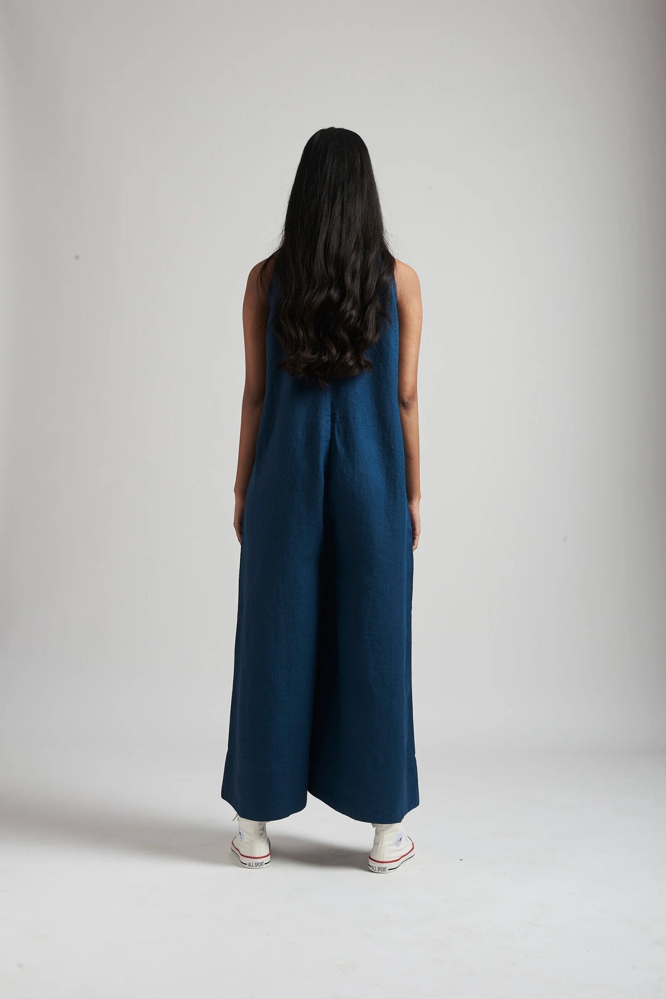 Indigo Linen Flared Jumpsuit - CiceroniJumpsuitSaphed