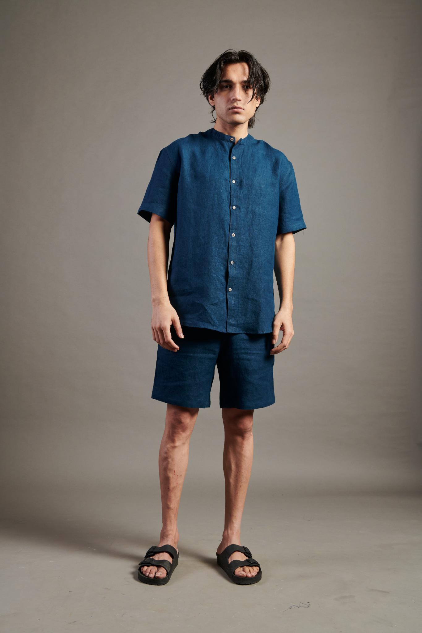 Indigo Linen Golf Shorts - CiceroniShortsSaphed