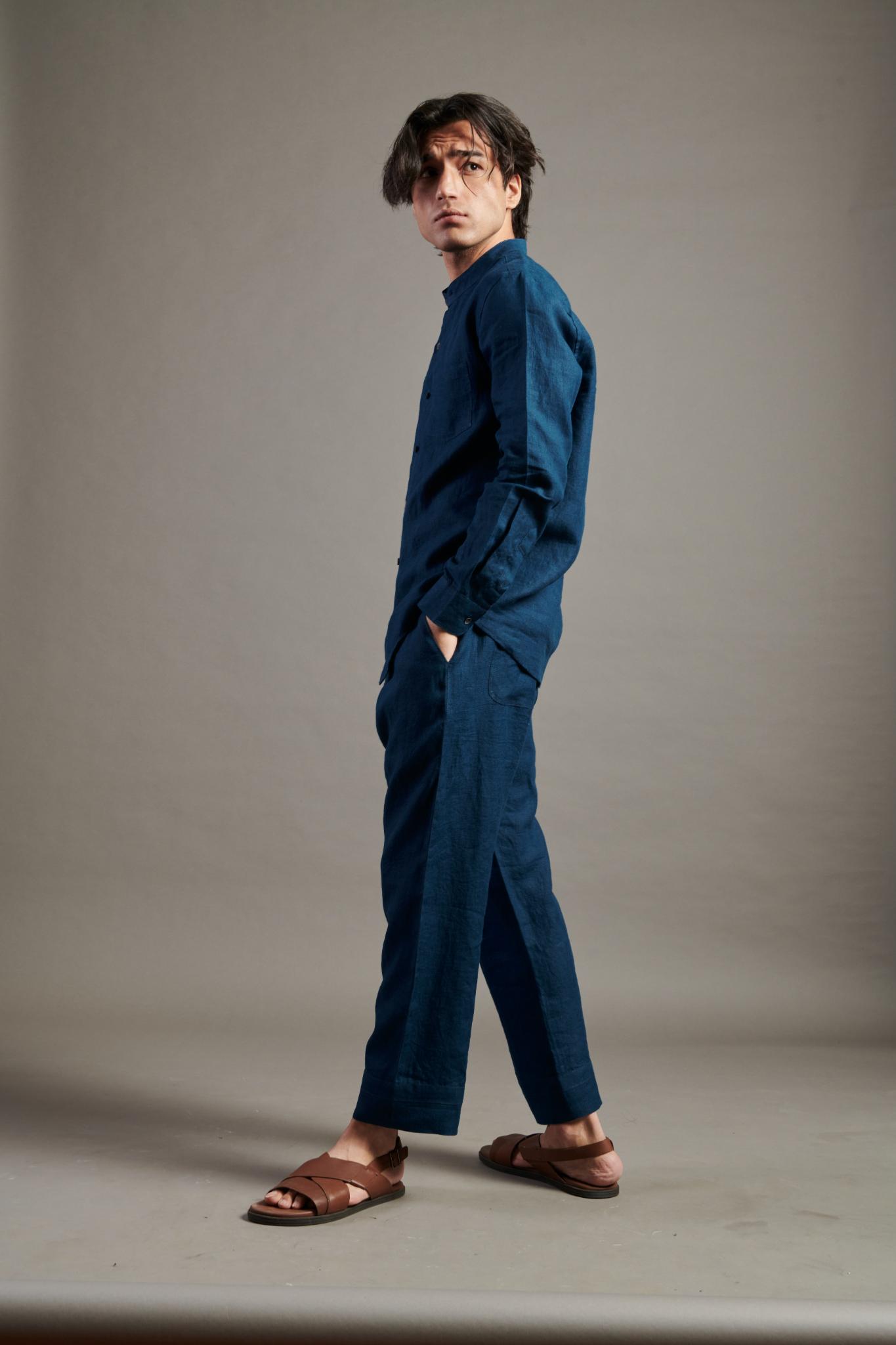 Indigo Linen Lounge Pants - CiceroniPantsSaphed