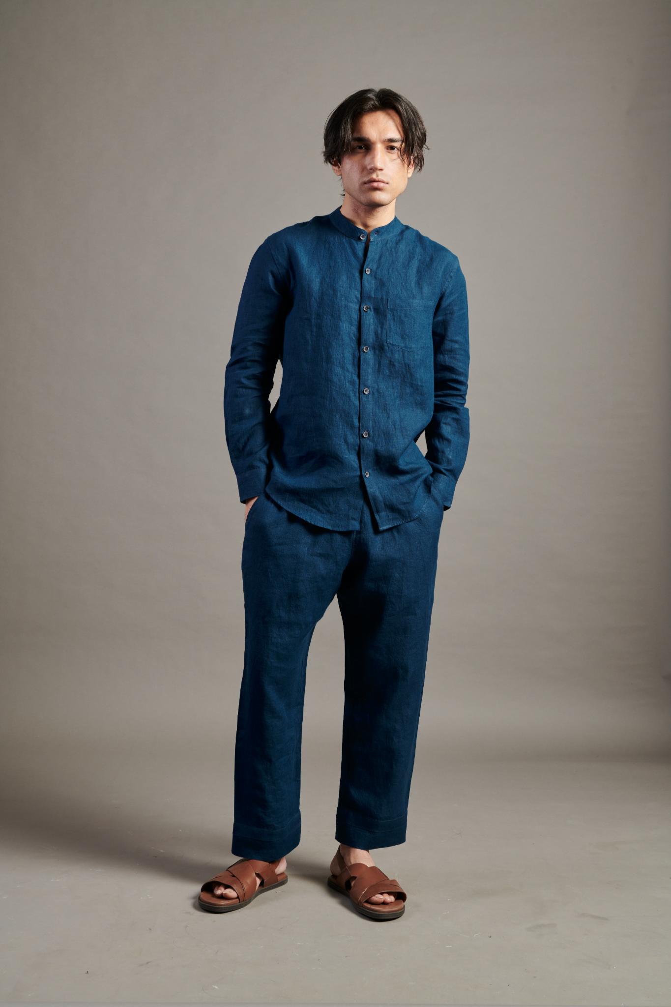 Indigo Linen Lounge Pants - CiceroniPantsSaphed