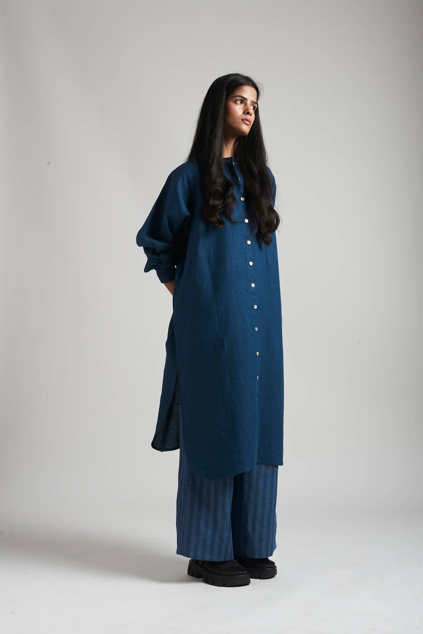 Indigo Linen Shirt Dress - CiceroniDressesSaphed