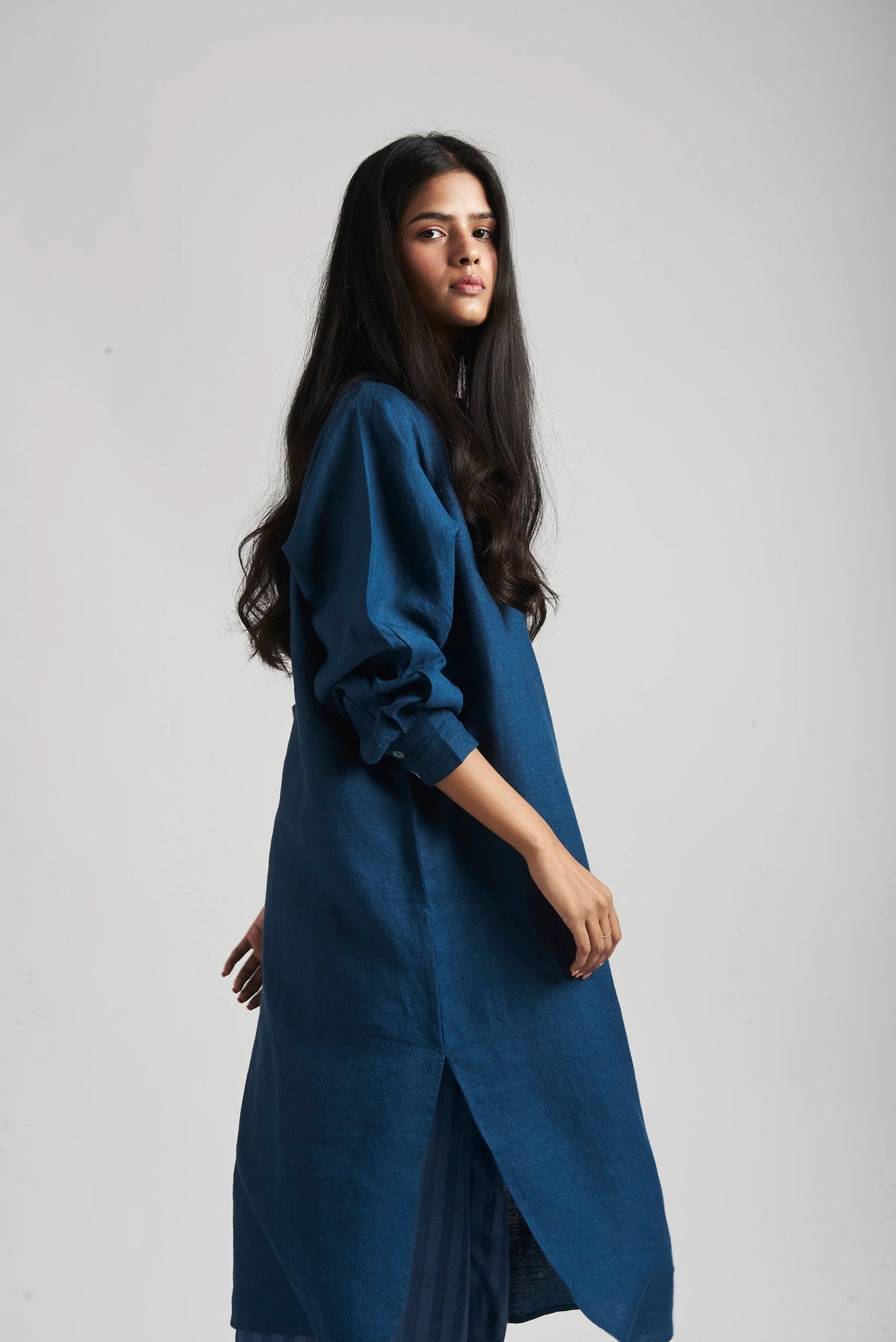Indigo Linen Shirt Dress - CiceroniDressesSaphed
