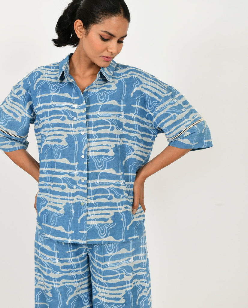Indigo Splash Shirt Linen Co-ord Set - CiceroniCo-ord SetRias Jaipur