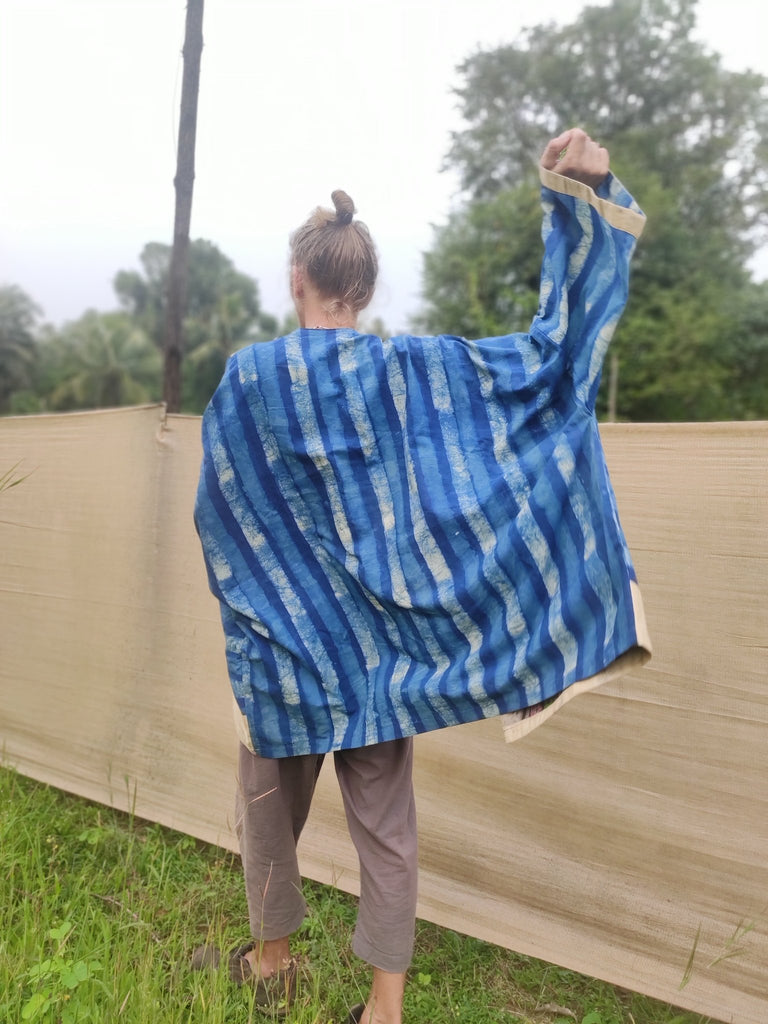 Indigo Tribal Kimono Jacket - CiceroniJacketsPatch Over Patch