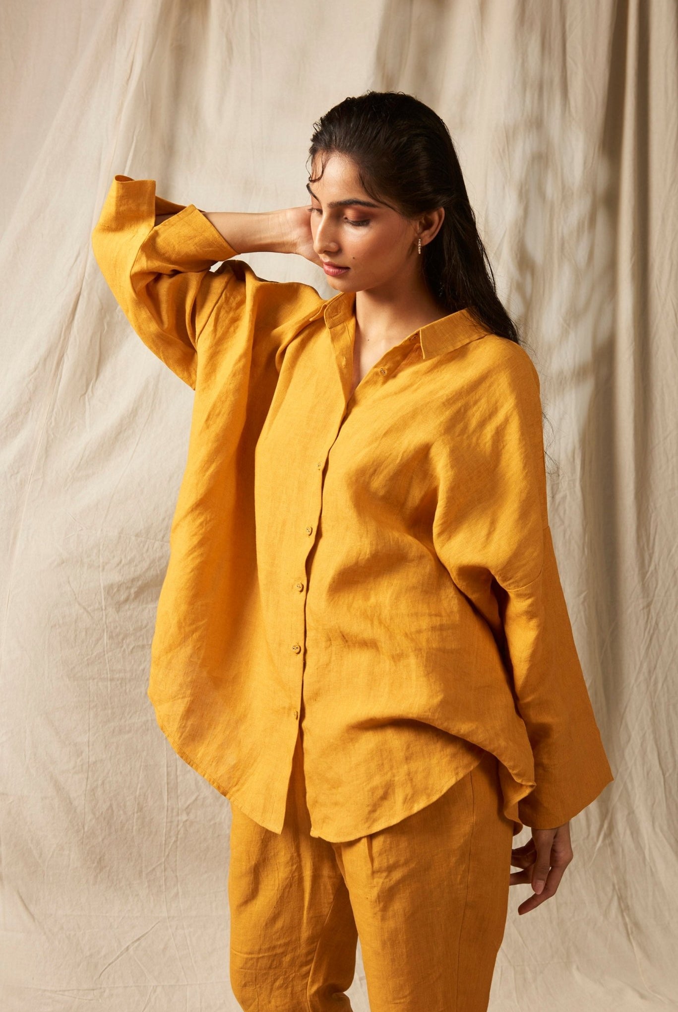Jaisalmer Linen Oversized Flared Shirt Set - CiceroniCo-ord SetSaphed