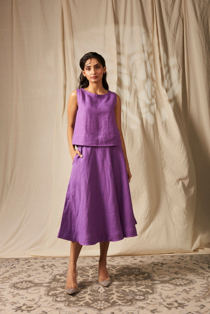 Jambu Linen Flared Skirt Set - CiceroniCo-ord SetSaphed