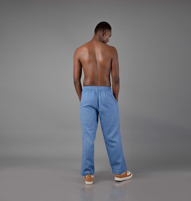 Jharkhand Handloom Textile Unisex Blue Wide Leg Pant - CiceroniPantsJohargram