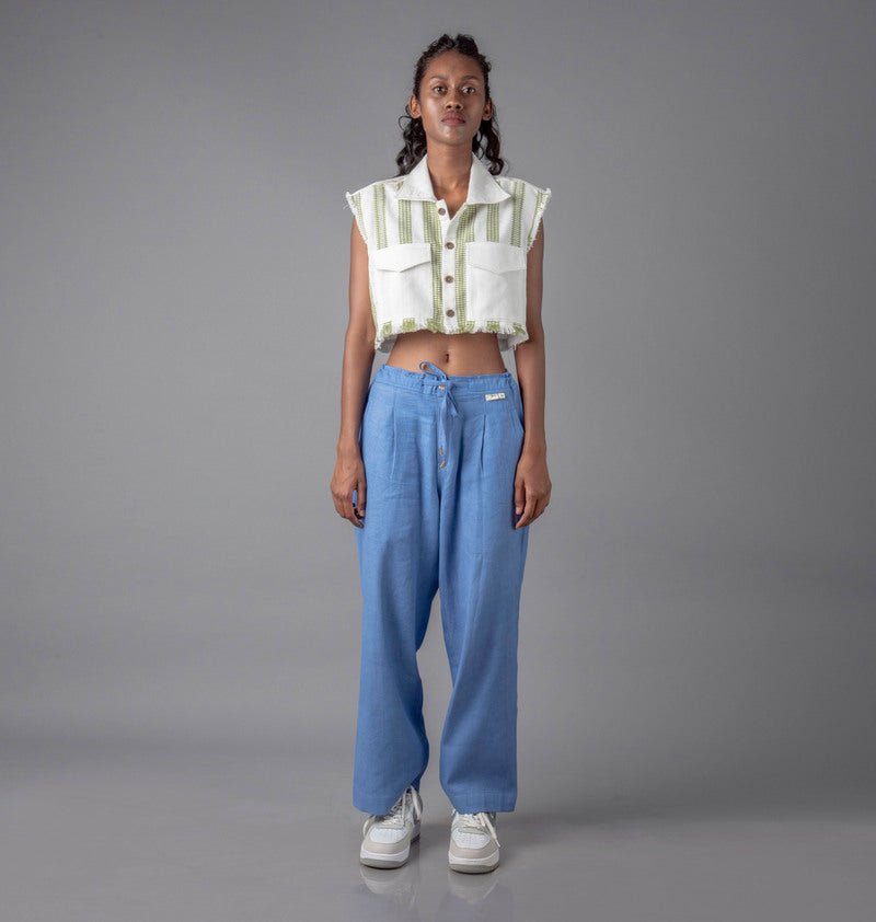 Jharkhand Handloom Textile Unisex Blue Wide Leg Pant - CiceroniPantsJohargram