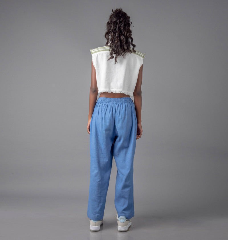 Jharkhand Handloom Textile Unisex Blue Wide Leg Pant - CiceroniPantsJohargram