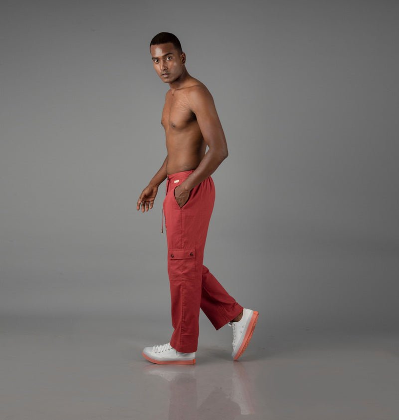 Jharkhand Handloom Textile Unisex Maroon Wide Leg Pant - CiceroniPantsJohargram