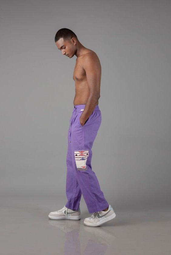 Jharkhand Handloom Textile Unisex Purple Wide Leg Pant - CiceroniPantsJohargram