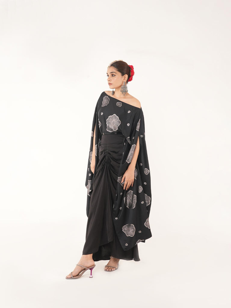 Kaizen Black Silk Coord Set With Drape Skirt - CiceroniCo-ord SetShriya Singhi