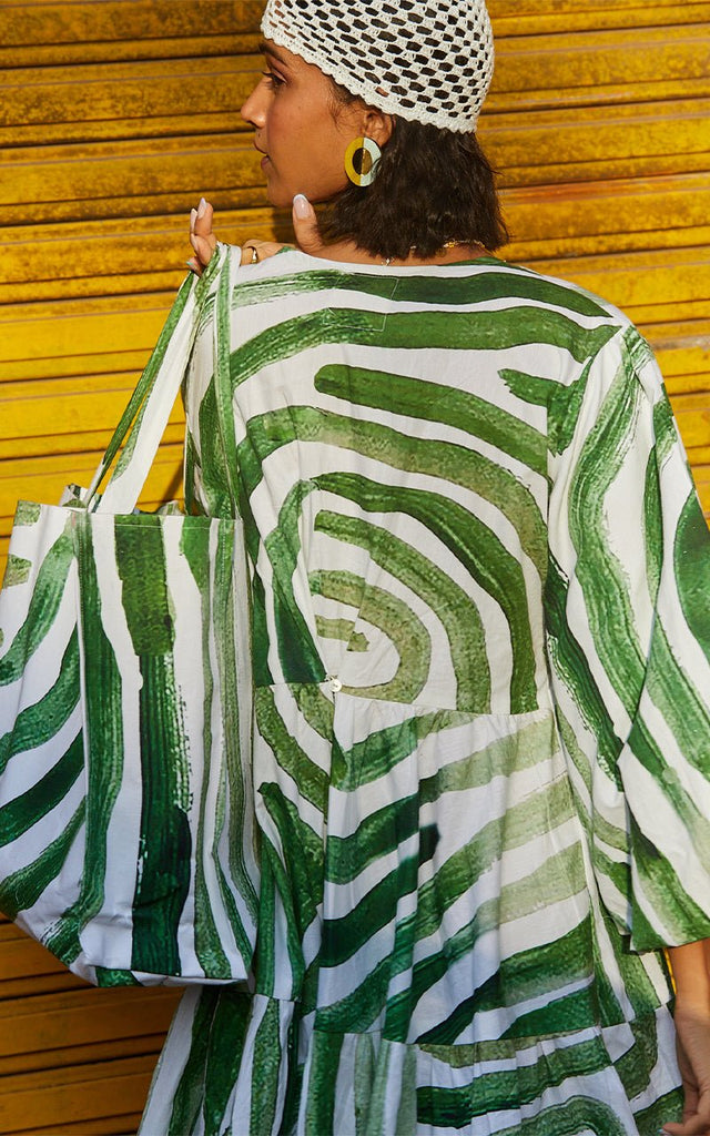 Kinda Fun Dress in Abstract Green Print - CiceroniHappi Space