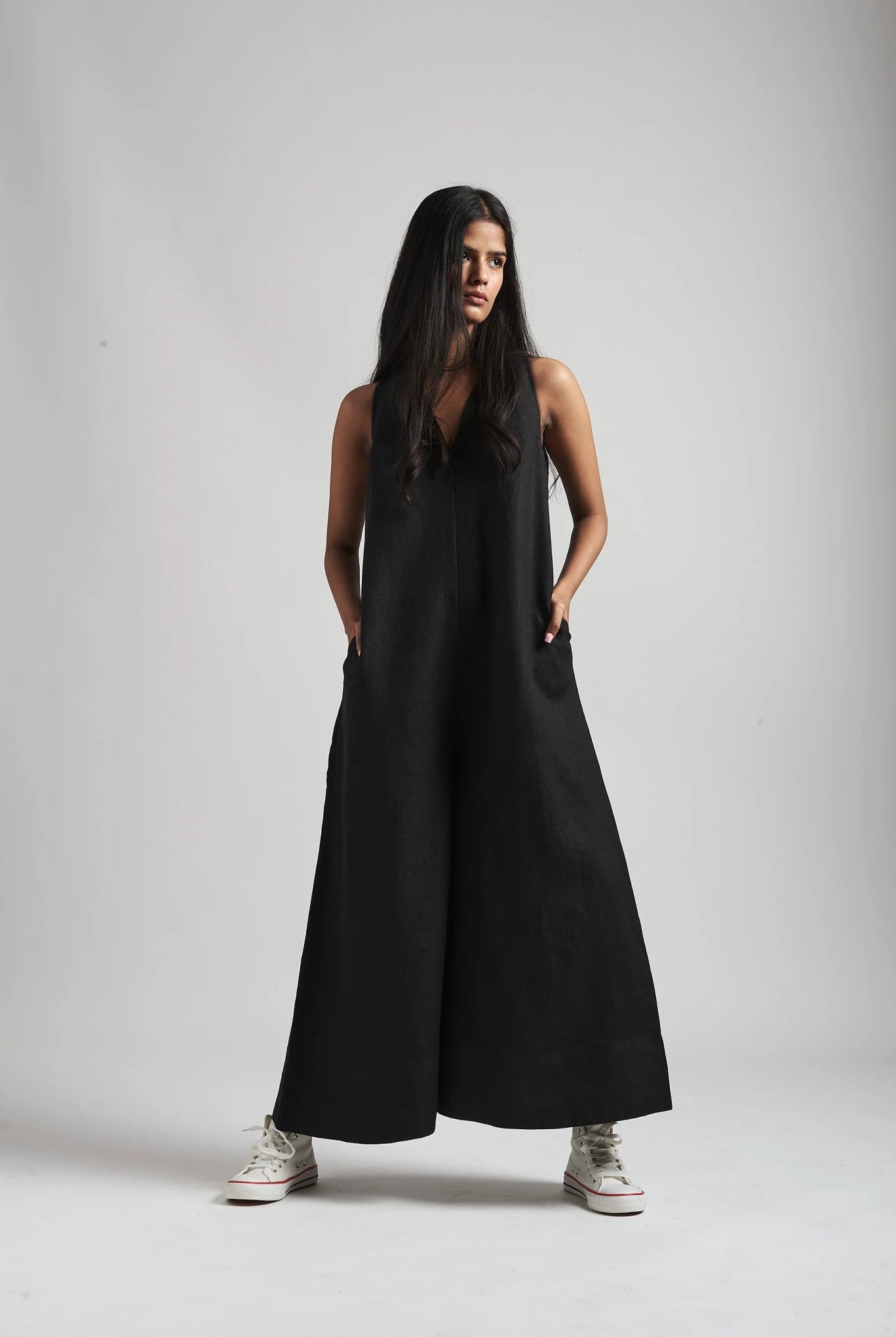 Black Khadi Cotton Flared Pants Design by ATBW
