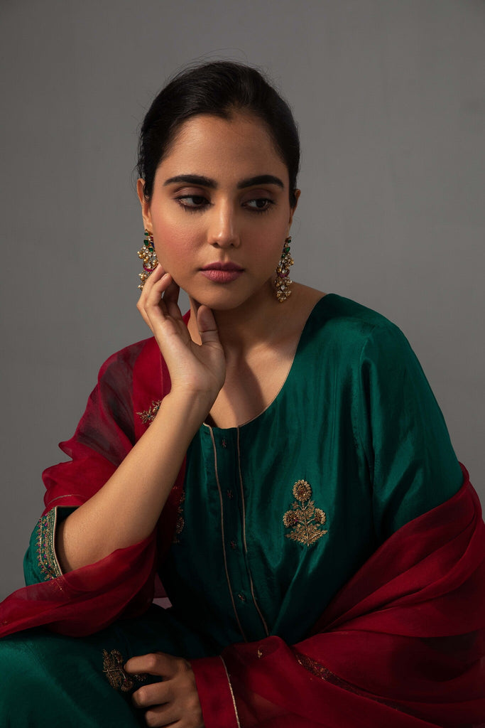 Kushi Kurta Dupatta Set - Emerald Green - CiceroniKurta Set, Festive wearLabel Shreya Sharma