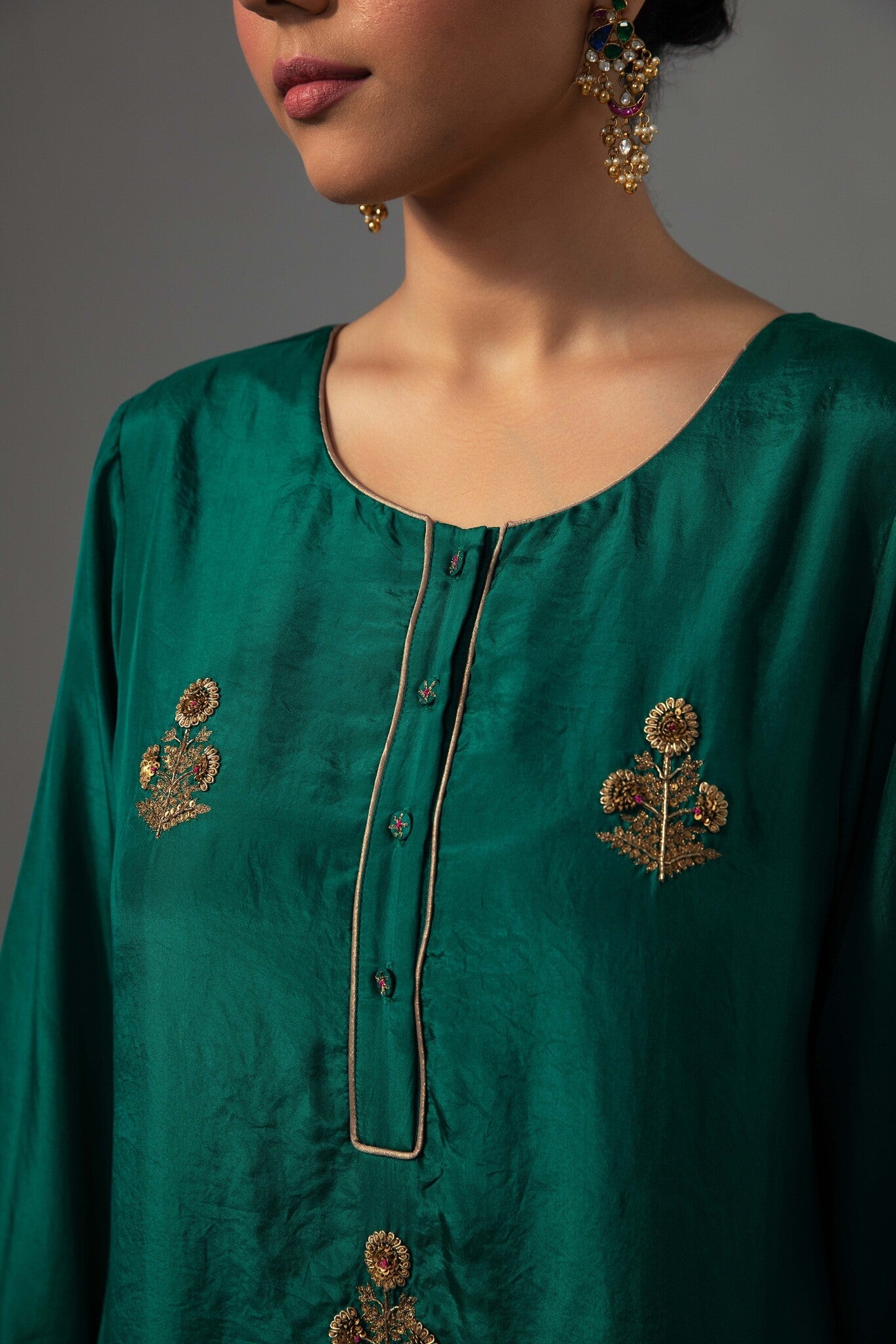 Kushi Kurta Dupatta Set - Emerald Green - CiceroniKurta Set, Festive wearLabel Shreya Sharma