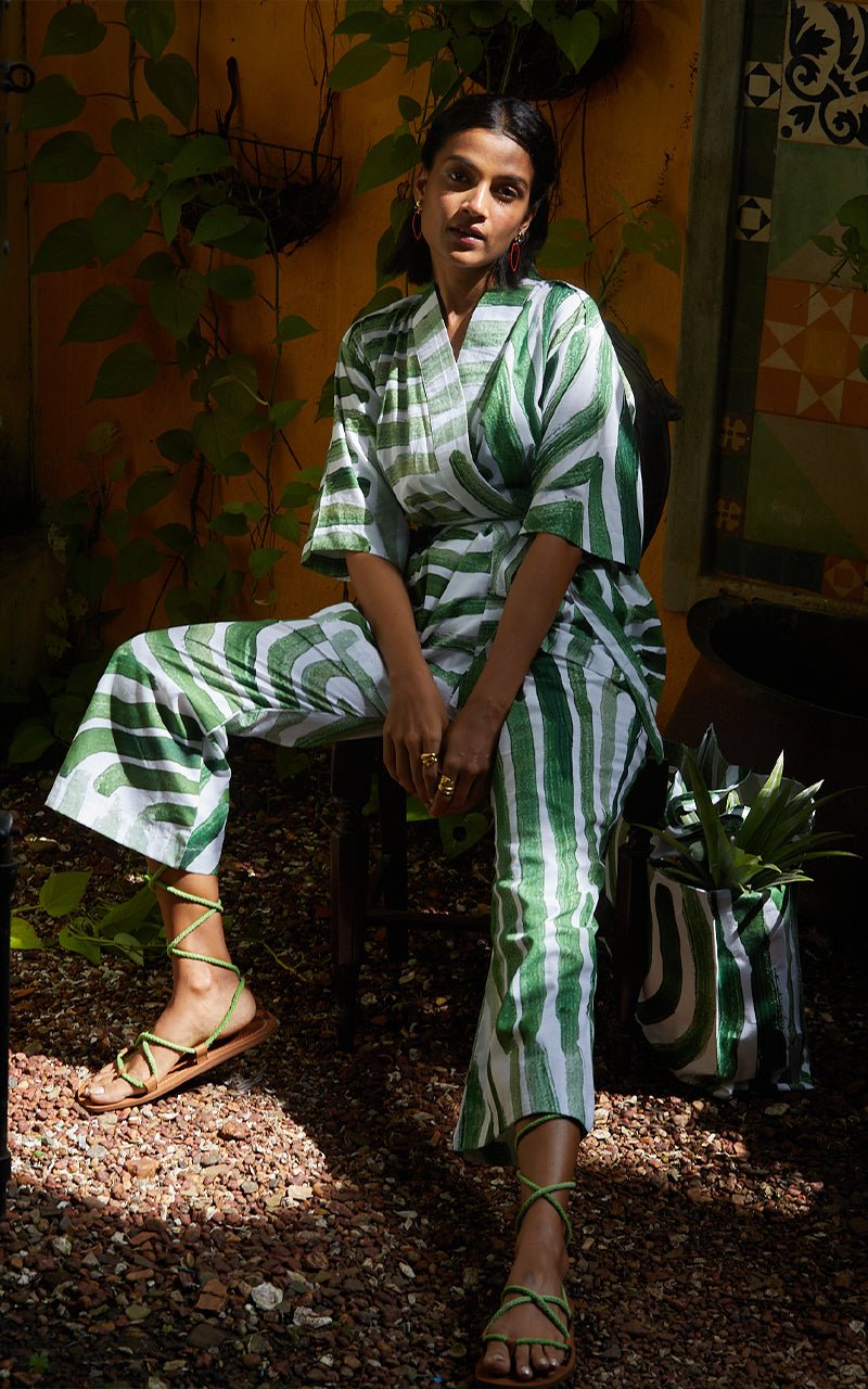 Kyoto Set Full In Green Abstract Print - CiceroniHappi Space