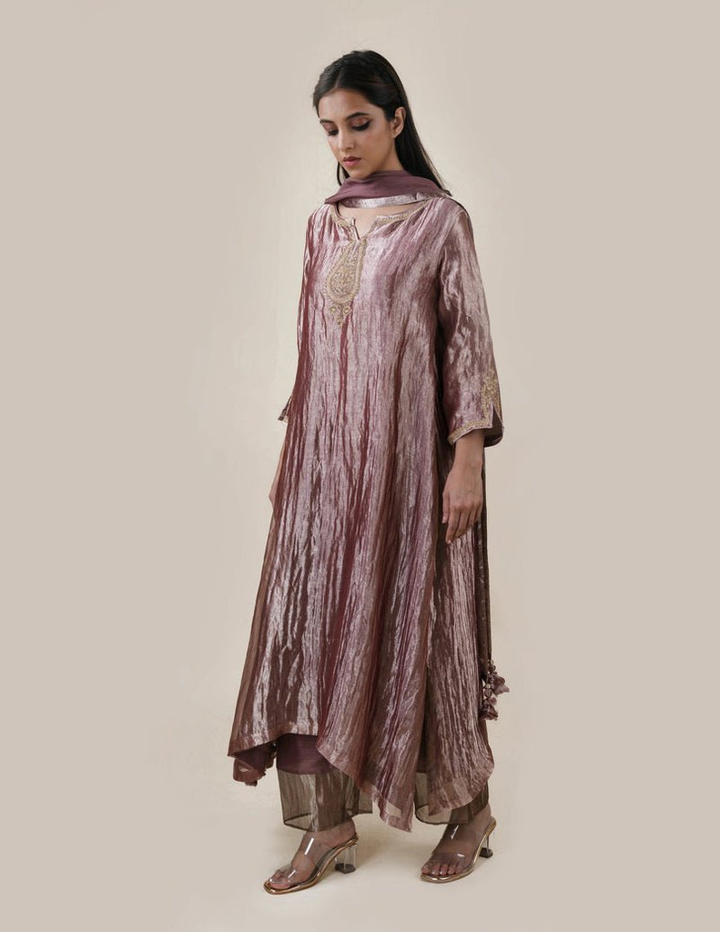 Light Brown Tissue - A-line Kurta Set - CiceroniBhavik Shah