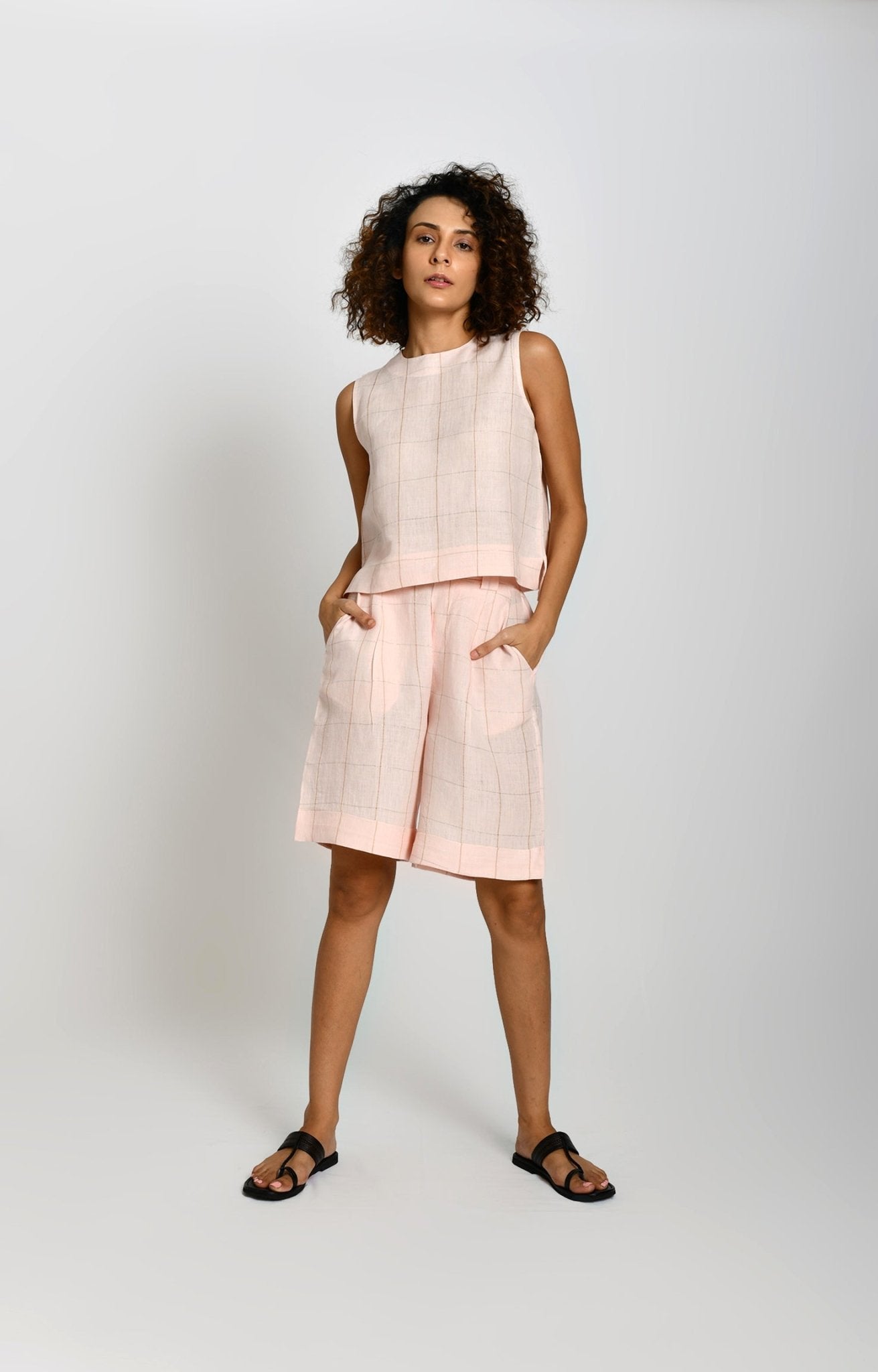 Linen Bermuda Co-ord Set- Pink - CiceroniCo-ord SetHiranya