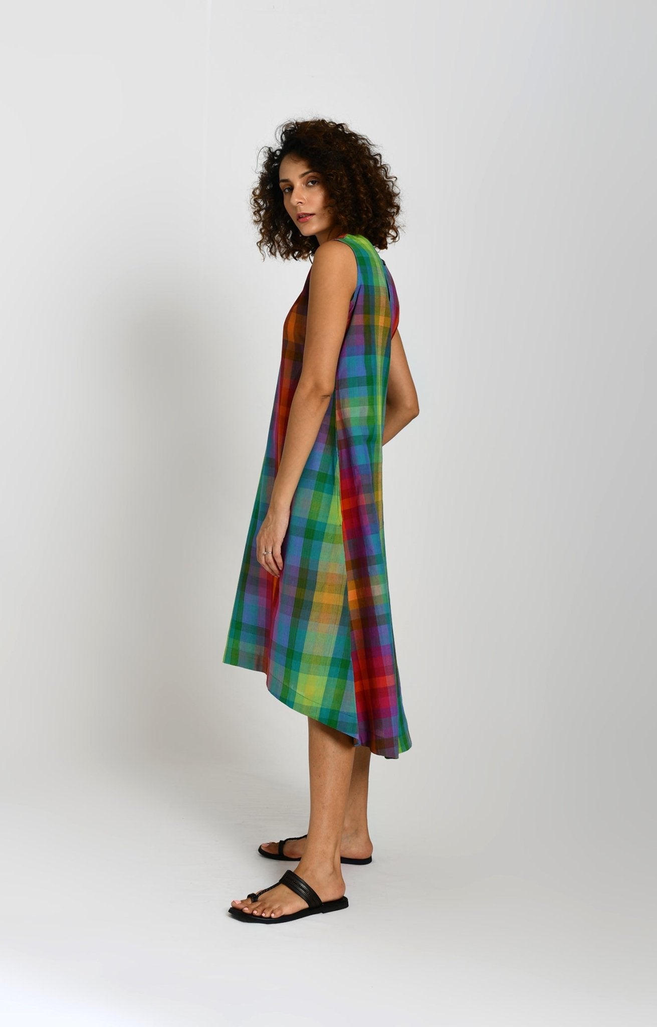 Madras Checks A-Line Dress - Multicolor - CiceroniDressesHiranya
