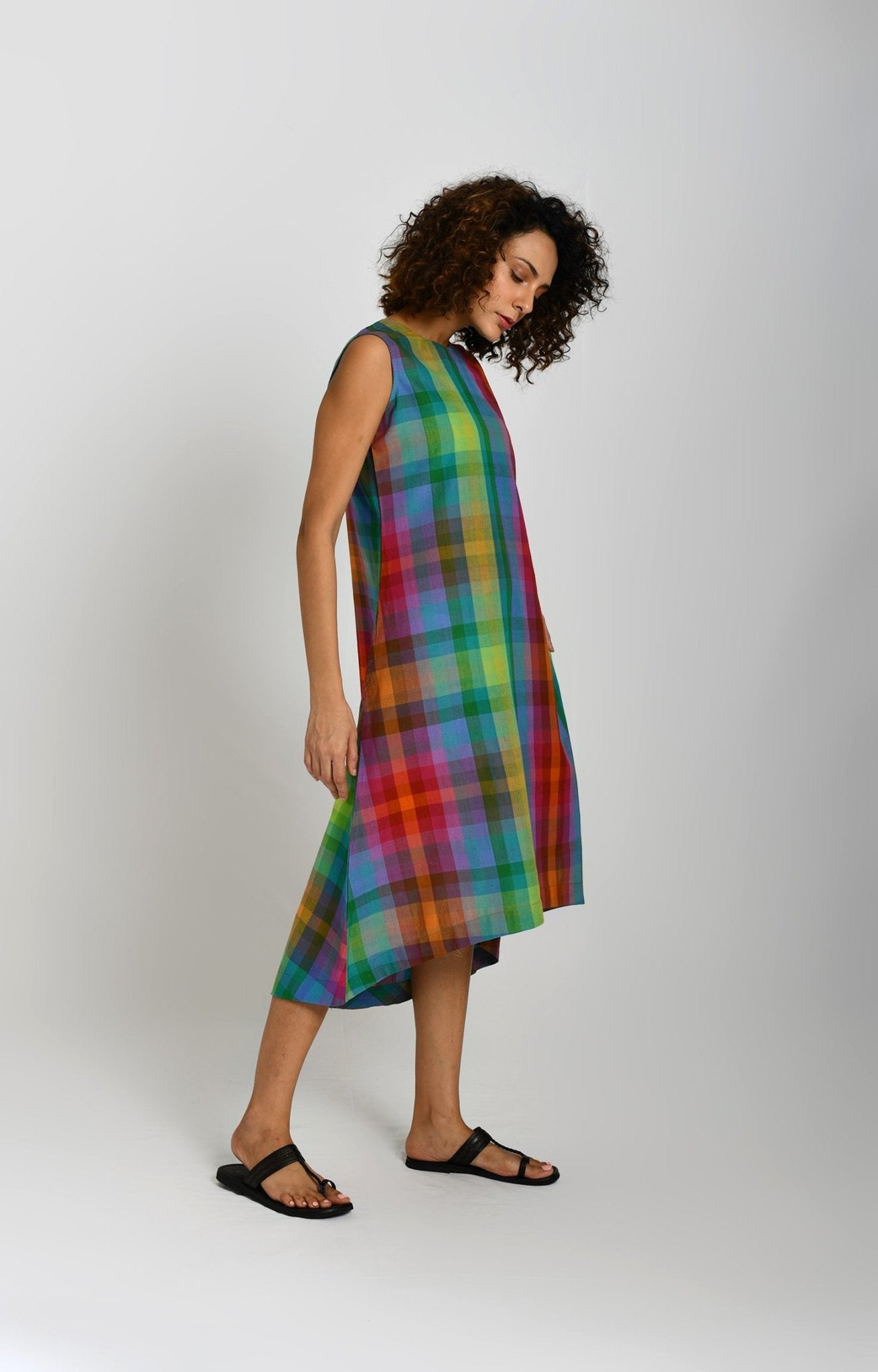 Madras Checks A-Line Dress - Multicolor - CiceroniDressesHiranya