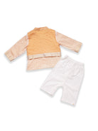 Maheshwari Handwoven Cotton Silk Kurta, Bundi & Pant Set - Marigold - Pack of 3 - CiceroniKurta SetGreendigo