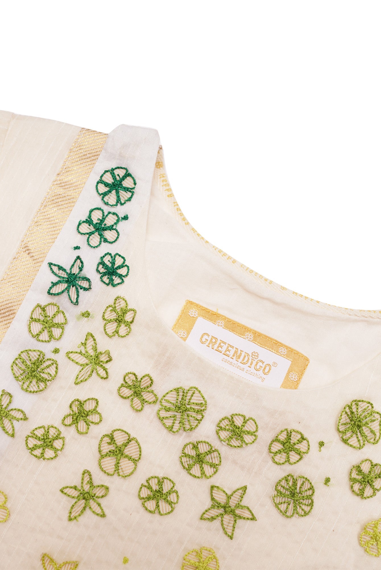 Maheshwari Handwoven Cotton Silk Short Kurta & Pant Set - Palash - Pack of 2 - CiceroniKurta SetGreendigo