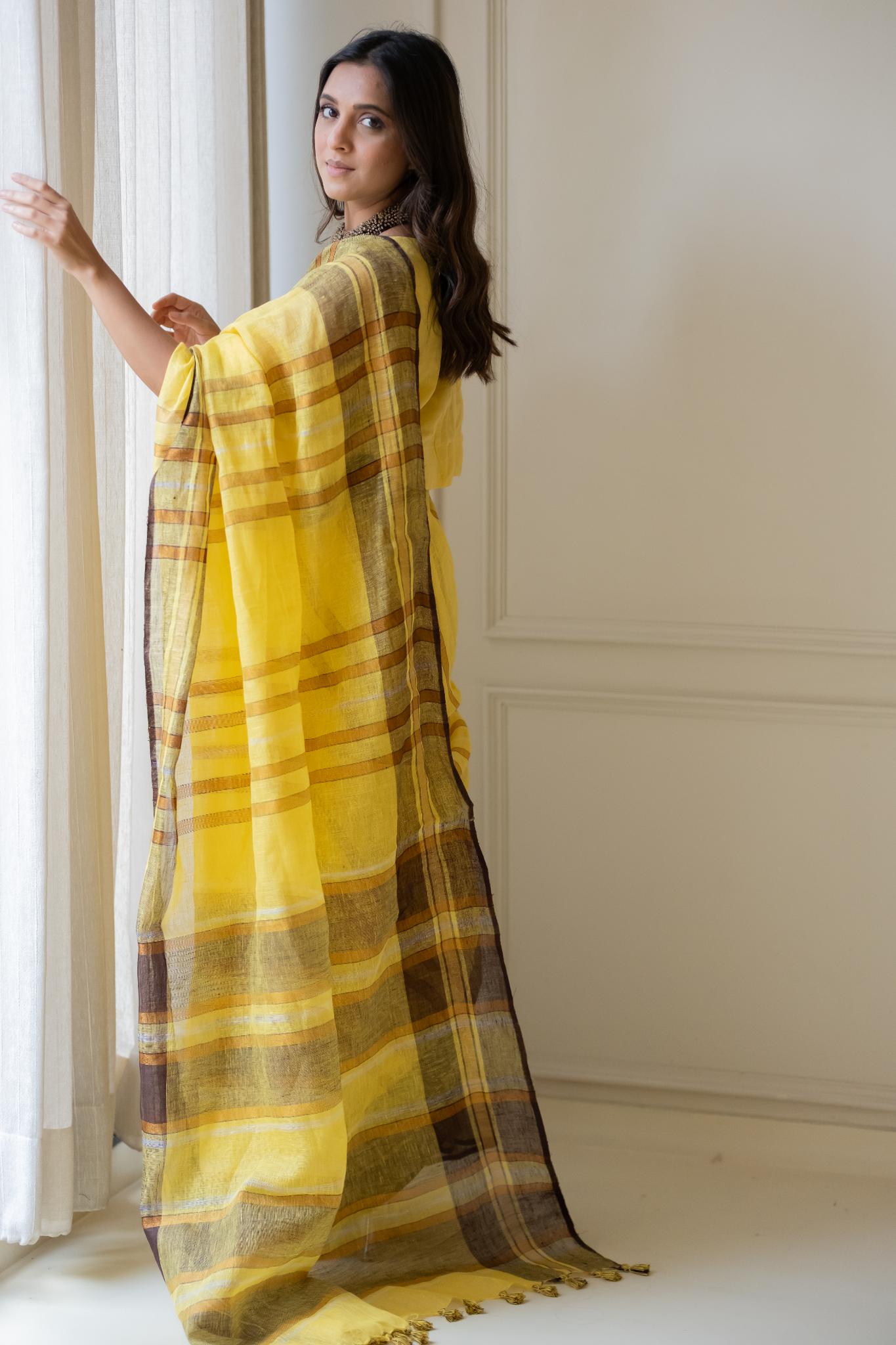 Marigold Linen Saree - CiceroniSareeSilai Studio