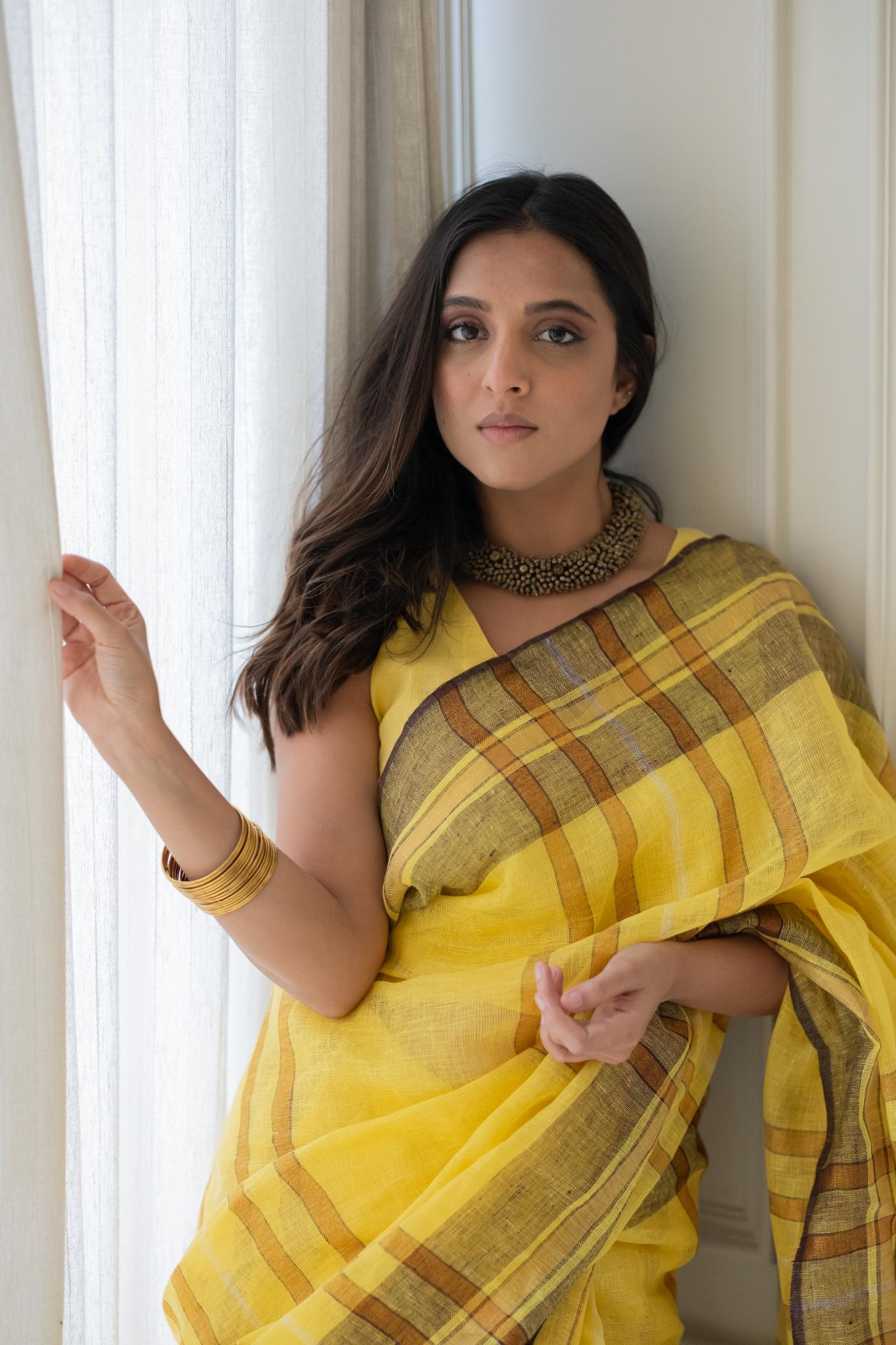 Marigold Linen Saree - CiceroniSareeSilai Studio