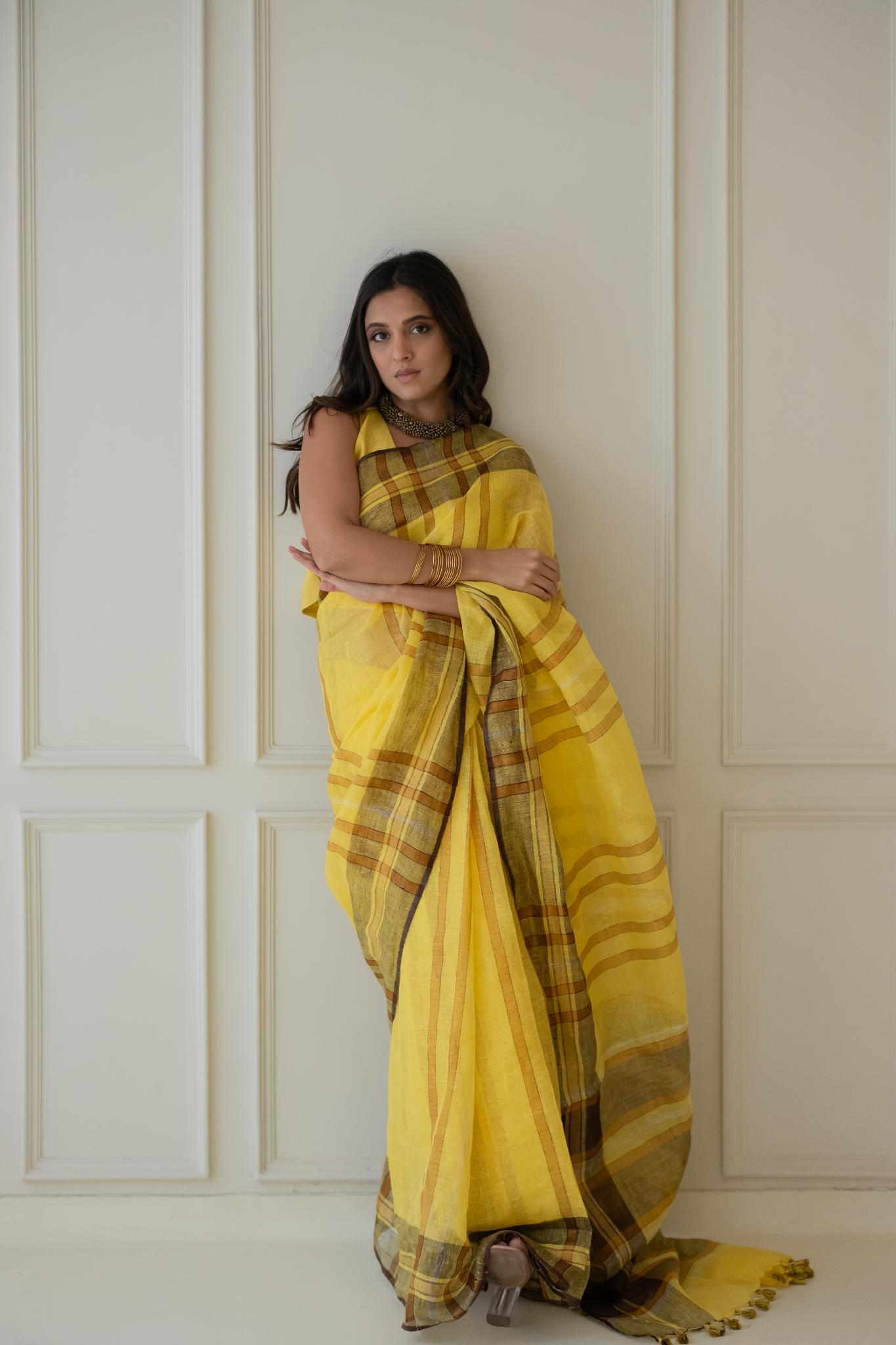 Marigold Linen Saree - CiceroniSareeSilai Studio