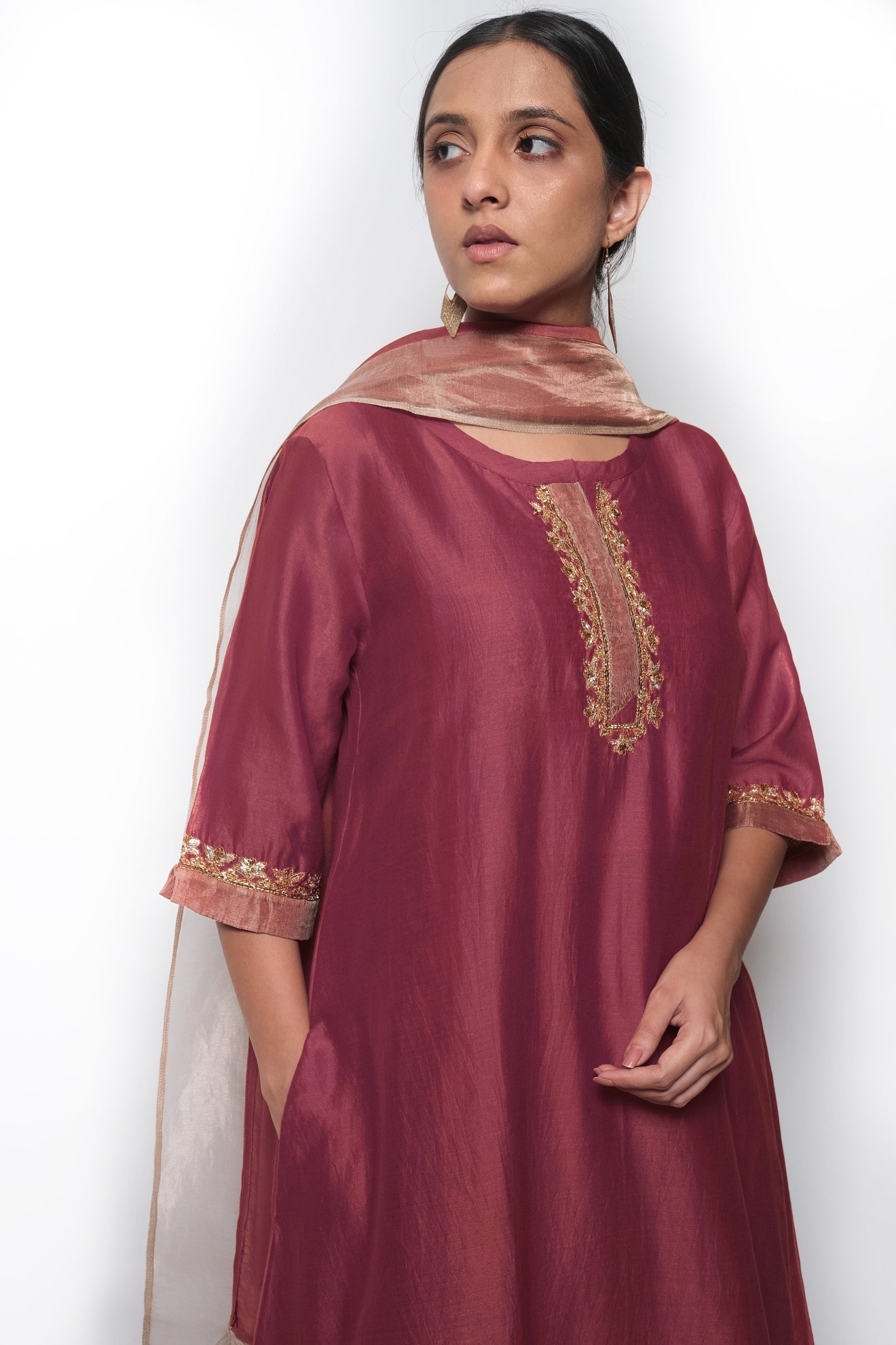 Mauve Kurta Chanderi Silk Set with Dupatta - CiceroniBhavik Shah