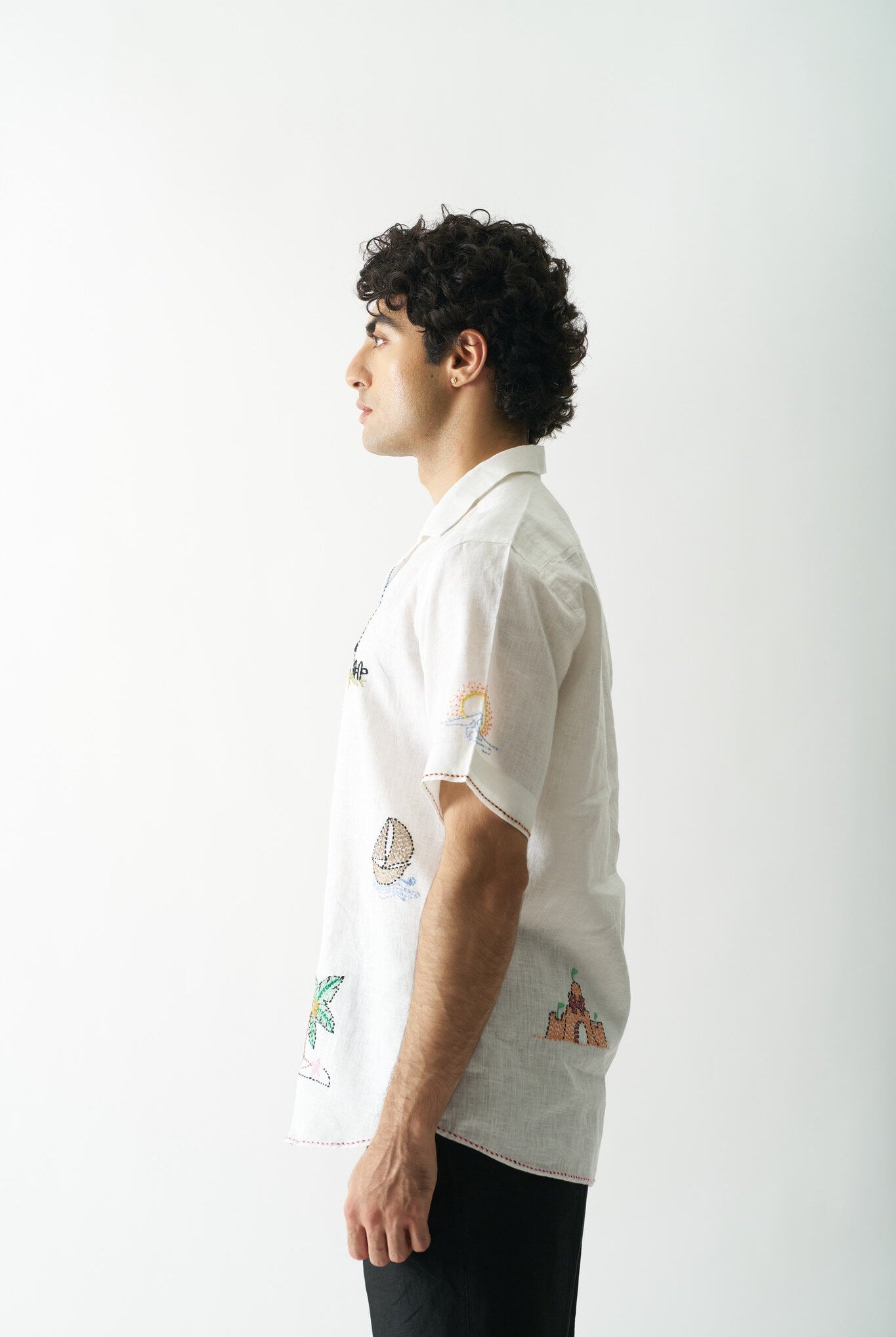 Mens Hand Embroidered Pure Linen Shirt - Beach Bliss - CiceroniShirtCultura Studio
