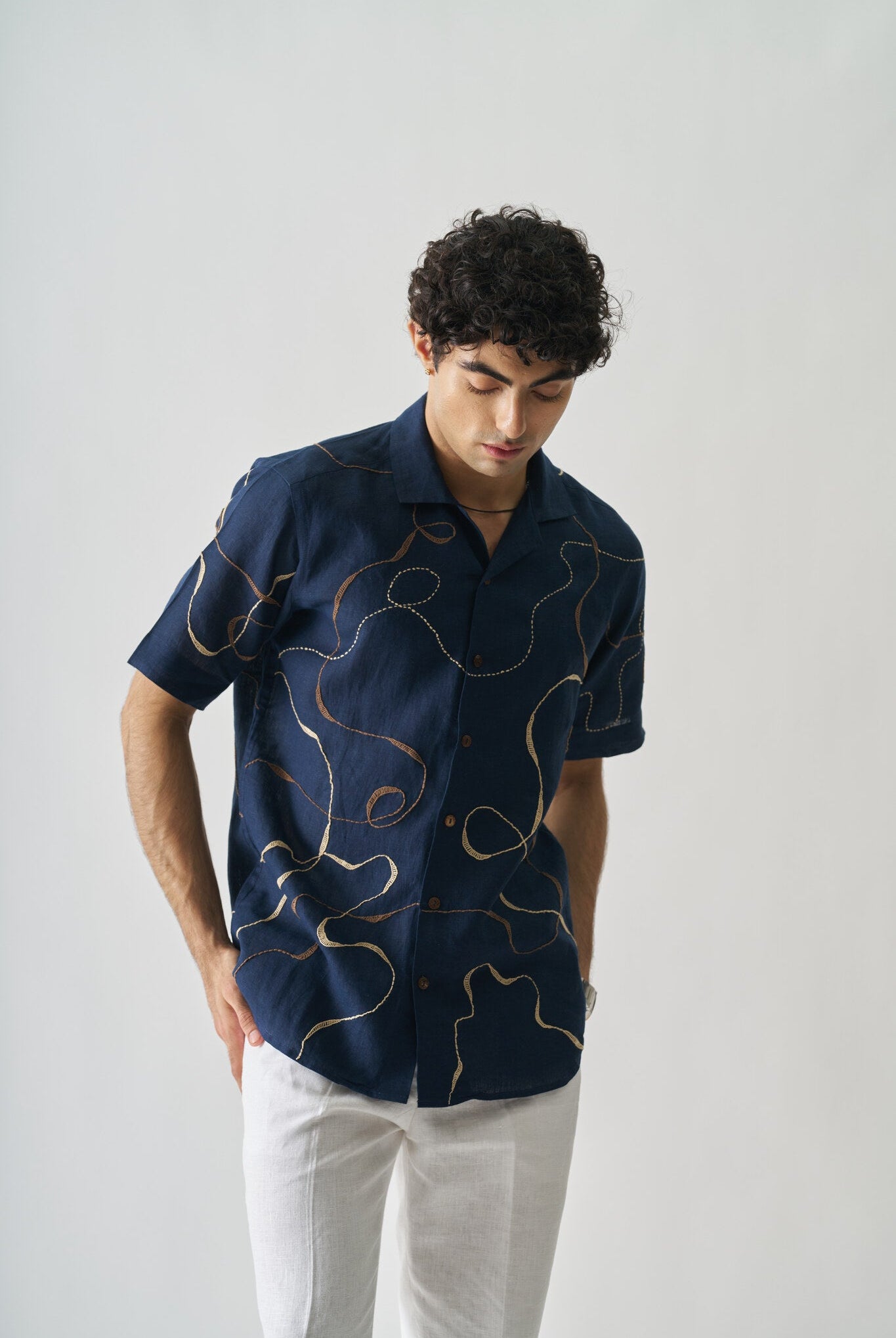 Mens Hand Embroidered Pure Linen Shirt - Imperial Accent - CiceroniShirtCultura Studio