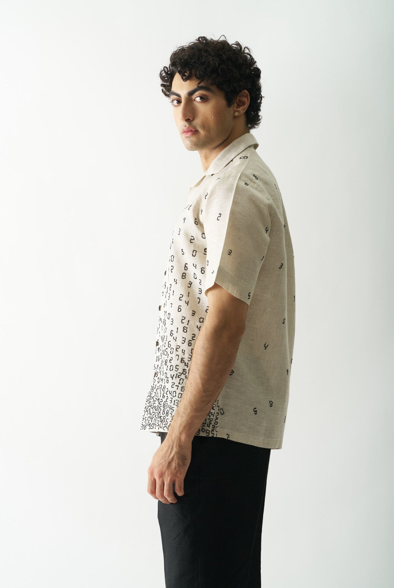 Mens Hand Embroidered Pure Linen Shirt - It's all about numbers - CiceroniShirtCultura Studio