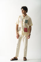 Mens Hand Embroidered Pure Linen Shirt - Pocket Fusion - CiceroniShirtCultura Studio