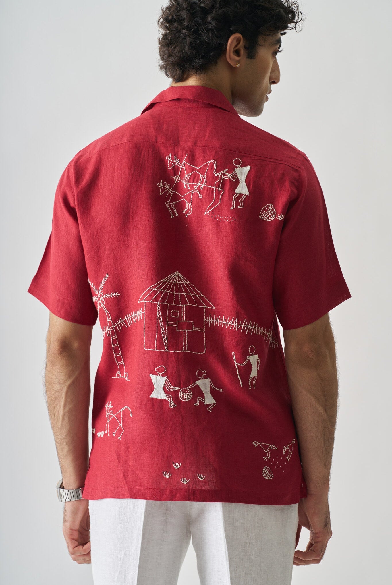 Mens Hand Embroidered Pure Linen Shirt - Tribal Tales - CiceroniShirtCultura Studio