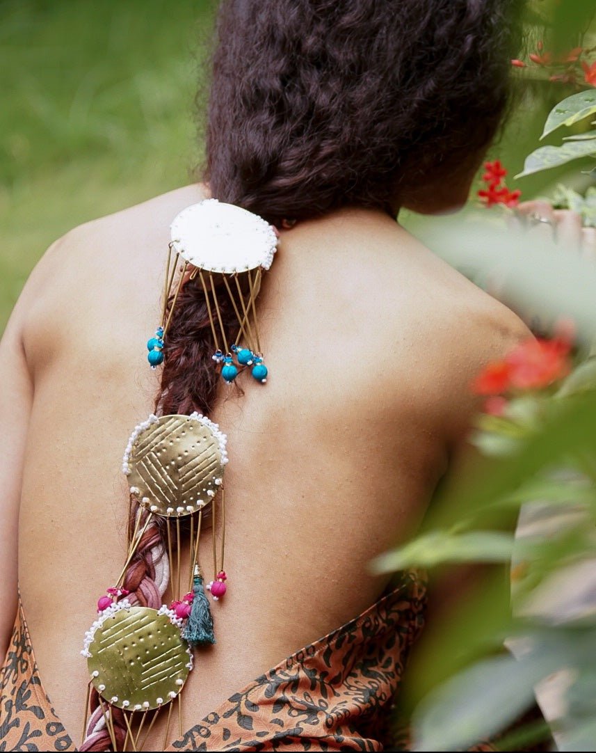 Turquoise Flower Hair Pin - With Brass Pin.