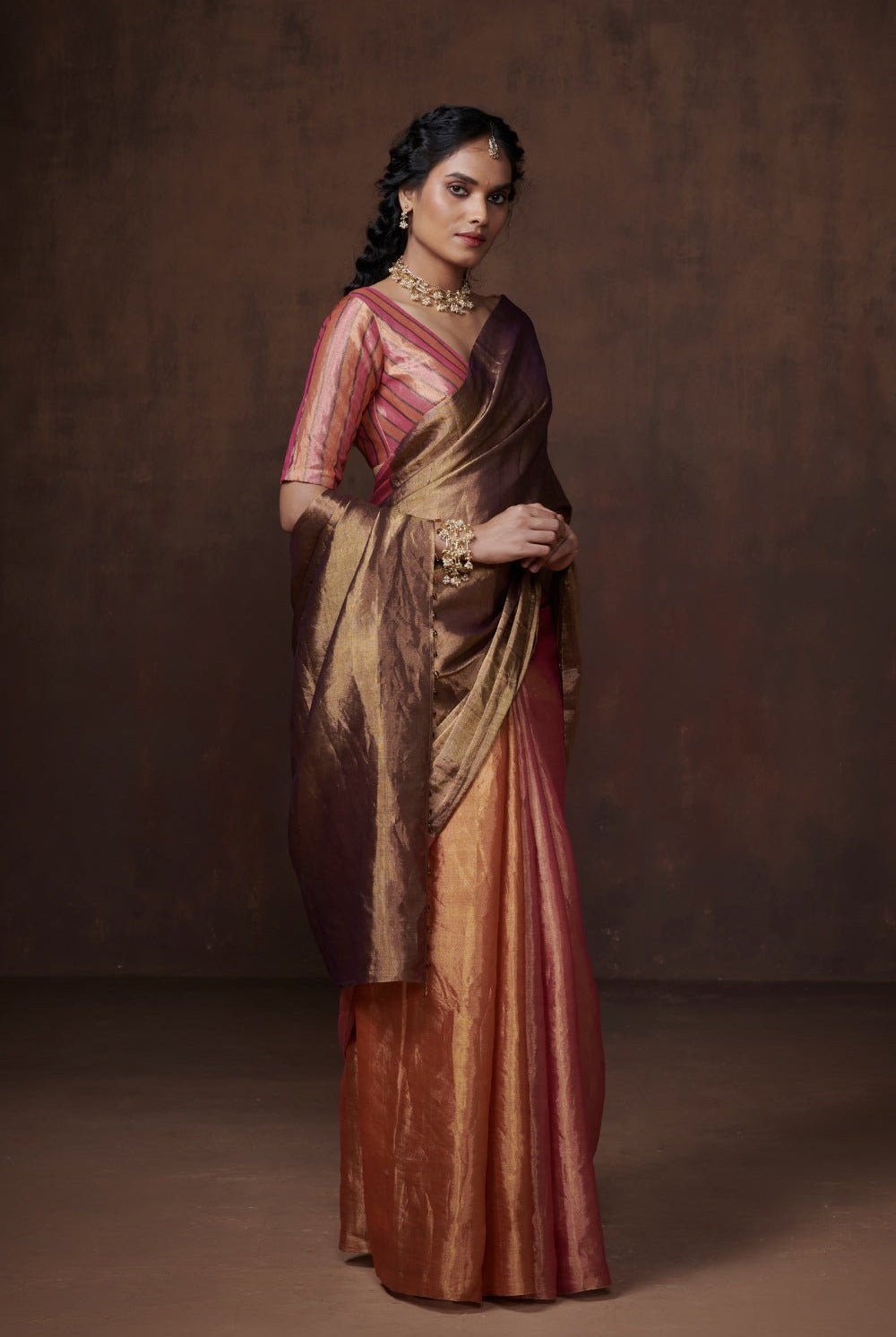 Multi Coloured Radiant Chanderi Tissue Saree: handwoven beauty. - CiceroniSareeDressfolk