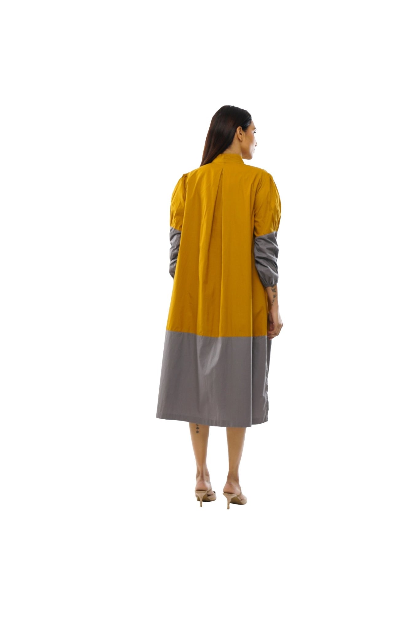 Mustard Gather Neck Panel Dress - CiceroniDressesKhat