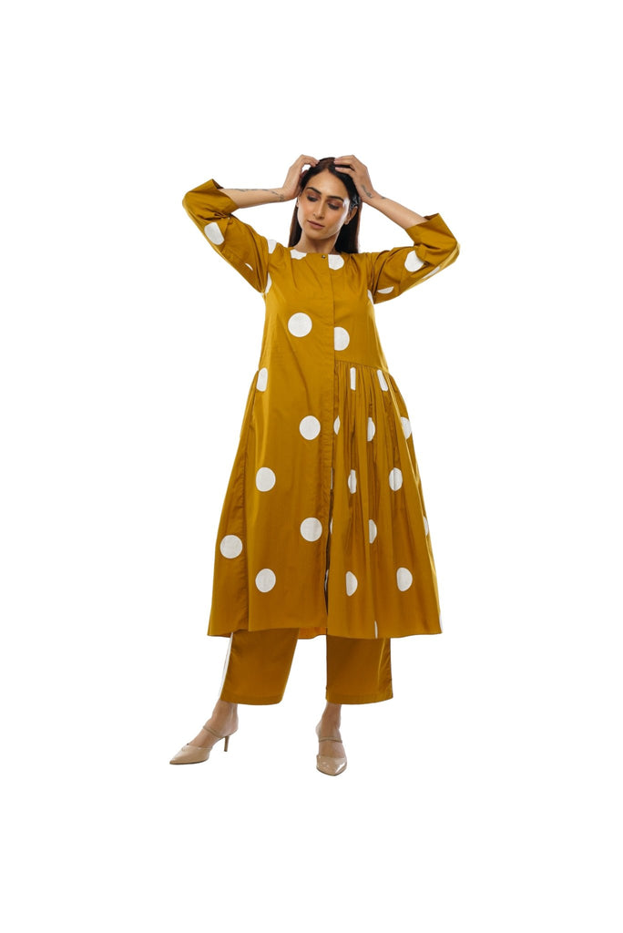 Mustard polka one side gathers dress co-ord - CiceroniCo-ord SetKhat